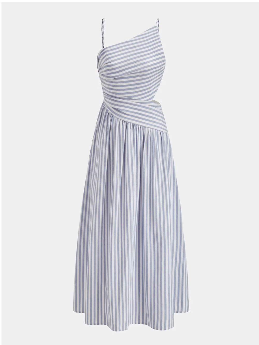 Commense Blue and White Striped One-Shoulder Cutout Midi Dress - Picture 4 of 5